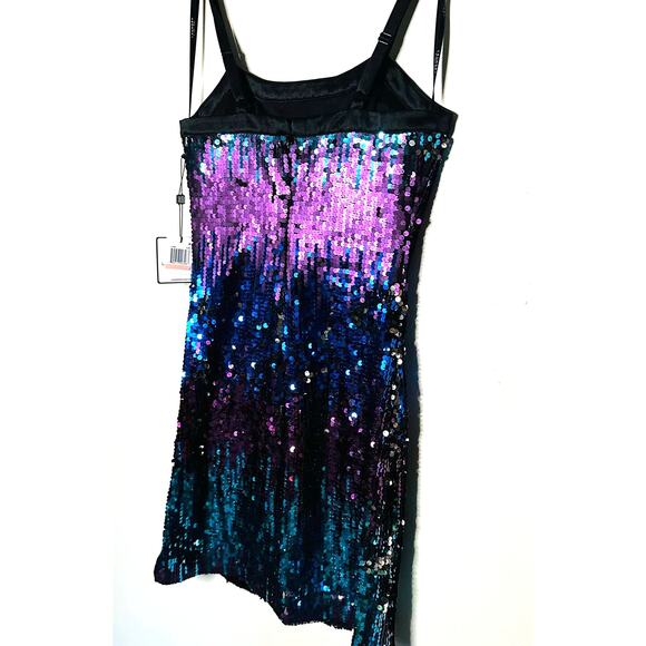 Laundry by Shelli Segal Purple Blue Sequin Sheath Mini Strap Dress Size 2 NWT - Picture 3 of 10